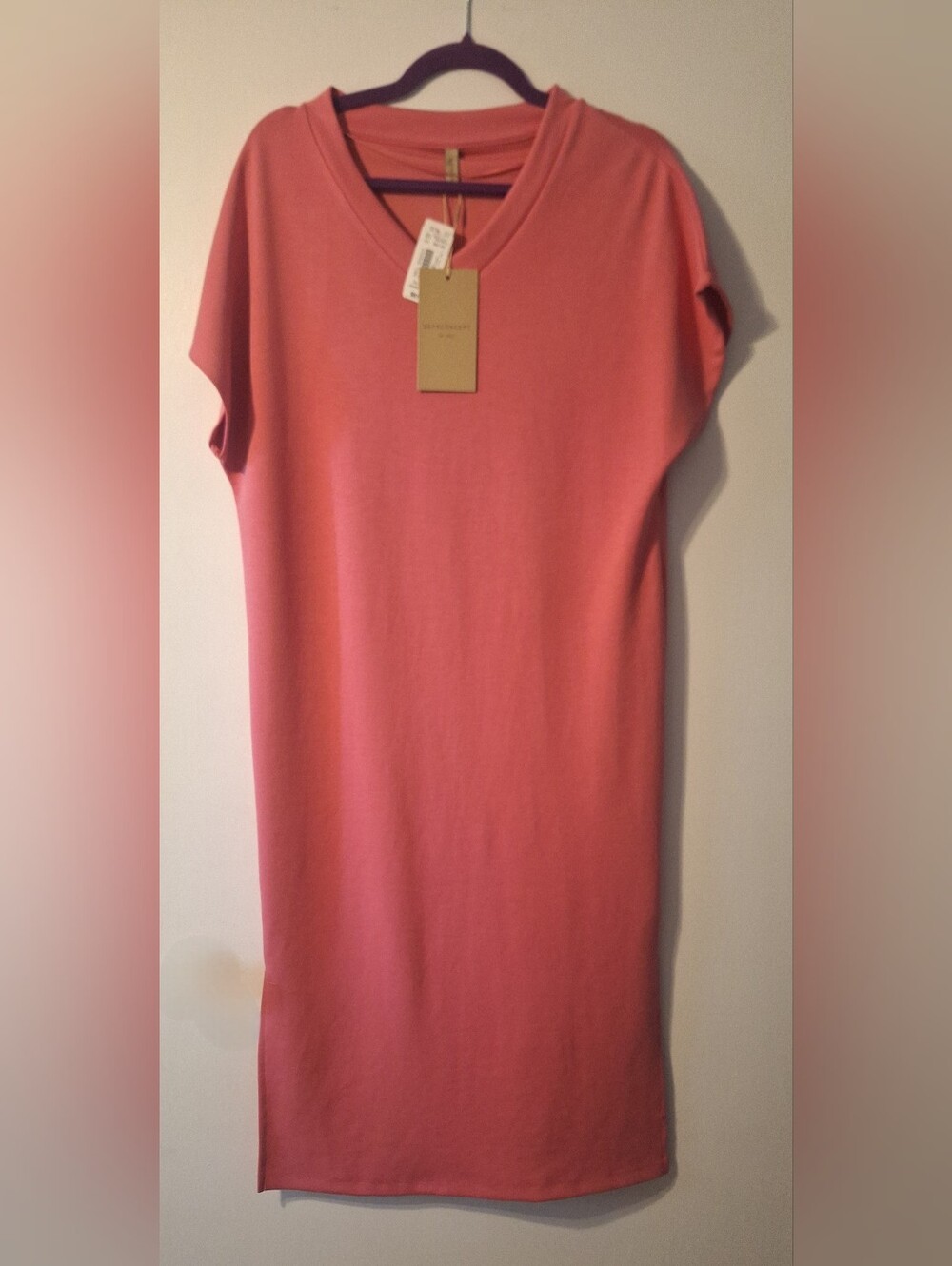Dusty Pink Midi Shift Dress with V-Neck